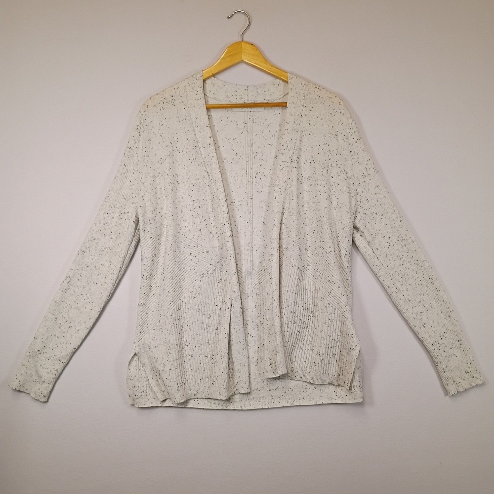 Minimalist Verve Ami Womens Medium White Speckled Ribbed Open Front Cardigan